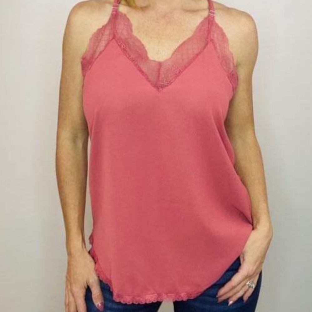 NWOT Racer Back Lace Trim Cami w/ Adjustable Staps